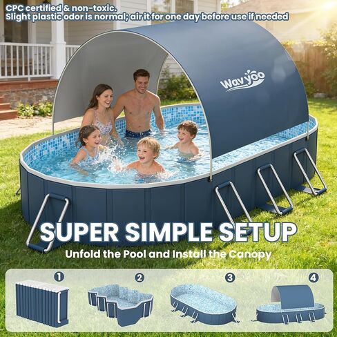 Foldable Pool with Canopy, 10ft NonInflatable Oversize Thickened Foldable Swimming Pool, Above Ground Pool for Adults, Easy Setup for Outdoor, Pool for Backyard, Outer Diameter 120"x88"x20" in Kuwait