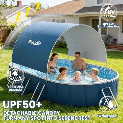 Foldable Pool with Canopy, 10ft NonInflatable Oversize Thickened Foldable Swimming Pool, Above Ground Pool for Adults, Easy Setup for Outdoor, Pool for Backyard, Outer Diameter 120"x88"x20" in Kuwait