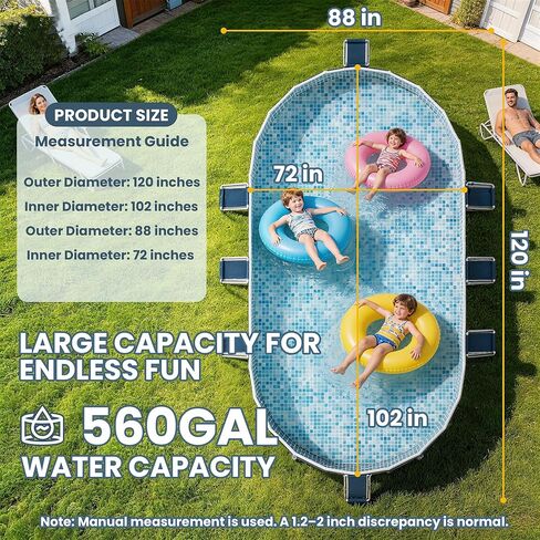 Foldable Pool with Canopy, 10ft NonInflatable Oversize Thickened Foldable Swimming Pool, Above Ground Pool for Adults, Easy Setup for Outdoor, Pool for Backyard, Outer Diameter 120"x88"x20" in Kuwait