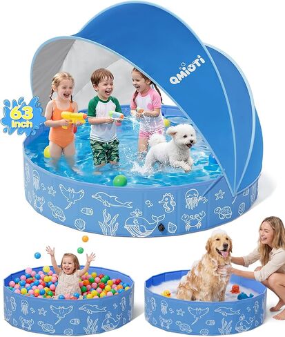 حمام سباحة للأطفال مقاس 63 بوصة مع مظلة، حمام سباحة للأطفال قابل للطي مع مظلة قابلة للفصل بعامل حماية من الأشعة فوق البنفسجية 50+، حمام سباحة محمول غير قابل للانزلاق وحمام سباحة للكلاب للفناء الخلفي والشاطئ واللعب المائي في الصيف في الهواء الطلق in Kuwait