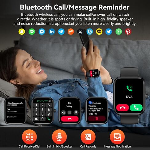 ساعة ذكية مع Alexa مدمج، شاشة لمس عالية الدقة 1.83 بوصة لتتبع اللياقة البدنية، إشعارات/مكالمات بلوتوث، مقاومة للماء IP68، 120+ وضع رياضي، معدل ضربات القلب 24/7 ومراقبة النوم لهاتف iPhone Android iOS (أسود) in Kuwait