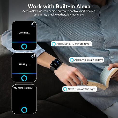 ساعة ذكية مع Alexa مدمج، شاشة لمس عالية الدقة 1.83 بوصة لتتبع اللياقة البدنية، إشعارات/مكالمات بلوتوث، مقاومة للماء IP68، 120+ وضع رياضي، معدل ضربات القلب 24/7 ومراقبة النوم لهاتف iPhone Android iOS (أسود) in Kuwait