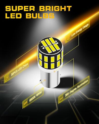 مصابيح LED BA9S - لمبة إضاءة السيارة لأضواء قفاز قراءة الخرائط الداخلية - 30-SMD، 400% أكثر سطوعًا، 6500K أبيض - يناسب BA9 BA9S 53 57 1889 1891 1895 64111 - استبدال مباشر - عبوتان in Kuwait