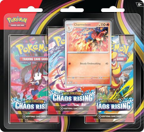 Pokémon TCG: Mega Evolution—Chaos Rising حزمة ثلاثية (1 بطاقة ترويجية من رقائق معدنية و3 حزم معززة) in Kuwait
