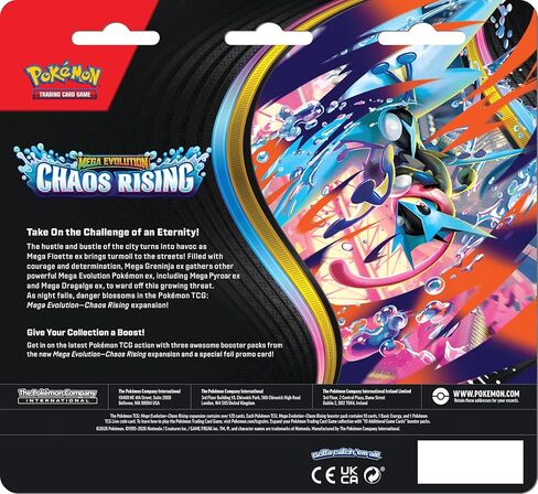 Pokémon TCG: Mega Evolution—Chaos Rising حزمة ثلاثية (1 بطاقة ترويجية من رقائق معدنية و3 حزم معززة) in Kuwait