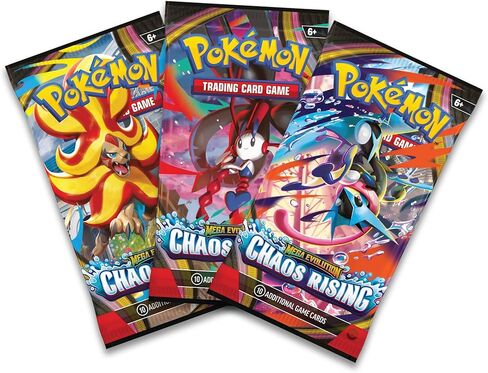 Pokémon TCG: Mega Evolution—Chaos Rising حزمة ثلاثية (1 بطاقة ترويجية من رقائق معدنية و3 حزم معززة) in Kuwait