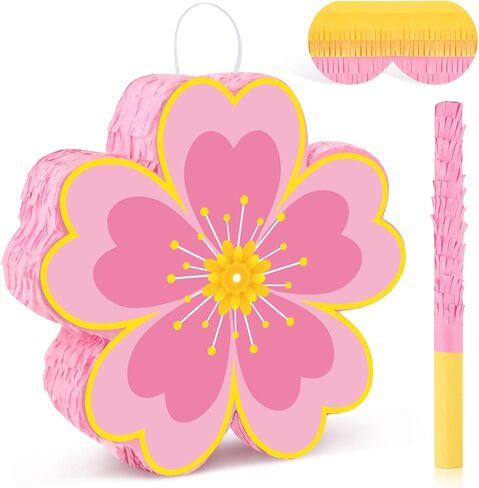 Daisy Flower Piñata Set with Stick and Bat Blindfold Daisy Birthday Party Decorations Hippie Boho Game Flower Piñata for Birthday Baby Shower Gender Reveal Wedding Floral Party Supplies in Kuwait