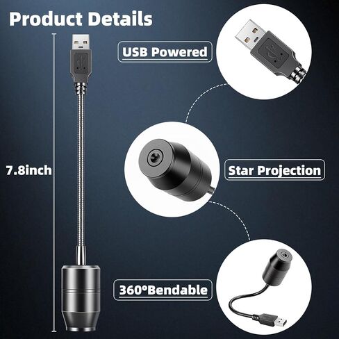USB Galaxy Projector Night Light, 360°Rotation Night Light Star Projector with Romantic Atmosphere, Portable Mini LED Projection Lamp for Car Bedroom Decor in Kuwait