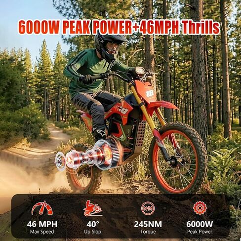 HAPPYRUN F18 Electric Dirt Bike Mid-Drive Motor 6000W Peak, Electric Motorcycle 60V 30Ah Battery, 60-Mile Range, 46mph, Dual Hydraulic Brakes & Full Suspension Electric Motorcycle in Kuwait