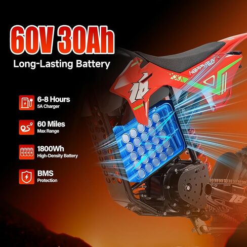 HAPPYRUN F18 Electric Dirt Bike Mid-Drive Motor 6000W Peak, Electric Motorcycle 60V 30Ah Battery, 60-Mile Range, 46mph, Dual Hydraulic Brakes & Full Suspension Electric Motorcycle in Kuwait