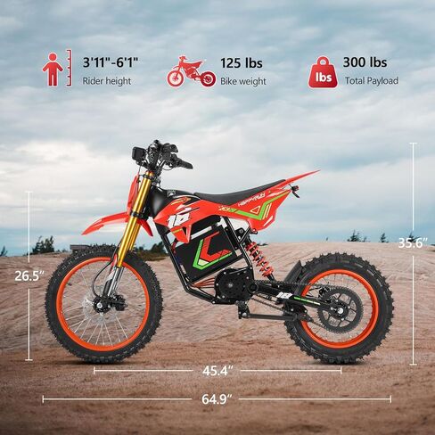 HAPPYRUN F18 Electric Dirt Bike Mid-Drive Motor 6000W Peak, Electric Motorcycle 60V 30Ah Battery, 60-Mile Range, 46mph, Dual Hydraulic Brakes & Full Suspension Electric Motorcycle in Kuwait
