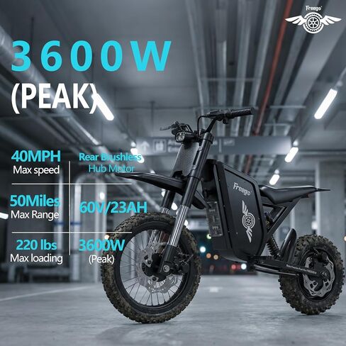 دراجة ترابية صغيرة من Freego X0 للمراهقين والبالغين، محرك 3600 وات (الذروة)، بطارية 60 فولت 23 أمبير في الساعة، دراجة نارية كهربائية X0 بإطار 14 بوصة/10 بوصة، فرامل قرصية هيدروليكية مزدوجة 40 ميلا في الساعة، دراجة كهربائية للطرق الوعرة لجميع التضاريس in Kuwait