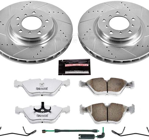 PowerStop Front Brake Kit for BMW M3 2001-06 - Carbon-Fiber Ceramic Z26 Brake Pads + Drilled & Slotted Rotors Upgrade, K2903-26 in Kuwait