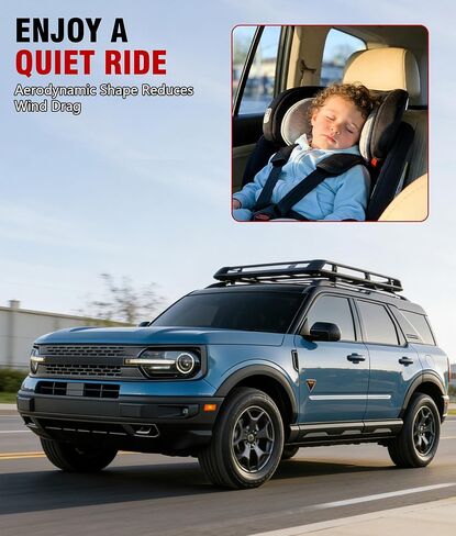 قضبان متقاطعة لحامل السقف بوزن 330 رطلاً لسيارة Ford Bronco Sport للطرق الوعرة، ألومنيوم شديد التحمل، مشبك بدون مثقاب، تصميم هوائي منخفض الضوضاء، يناسب الأراضي الوعرة 2021-2026، البنوك الخارجية 2022-2026، الطبعة الأولى 2021 in Kuwait