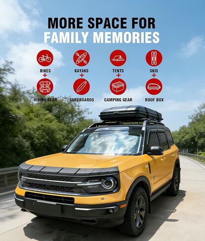 قضبان متقاطعة لحامل السقف بوزن 330 رطلاً لسيارة Ford Bronco Sport للطرق الوعرة، ألومنيوم شديد التحمل، مشبك بدون مثقاب، تصميم هوائي منخفض الضوضاء، يناسب الأراضي الوعرة 2021-2026، البنوك الخارجية 2022-2026، الطبعة الأولى 2021 in Kuwait
