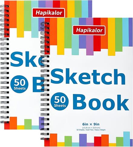 كتاب رسم مقاس 6 بوصة × 9 بوصة، لوحة رسم حلزونية، 50 ورقة 68 رطل/100 جرام لكل متر مربع ورق رسم خالي من الأحماض، دفتر رسم فني، لوحة رسم للأطفال الفنانين المبتدئين المحترفين، لوازم فنية للبالغين، عبوتان in Kuwait