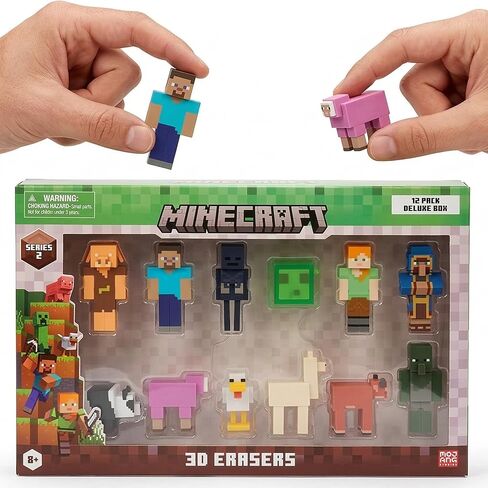بي إم آي مجموعة ماينكرافت 3D Erasers Series 2، شخصيات ماينكرافت الصغيرة المرخصة رسميًا، 12 ممحاة شخصية مع شخصيات ستيف وأليكس وبيجلين وسلايم وحيوانات، مجموعة كاملة، صندوق فاخر in Kuwait