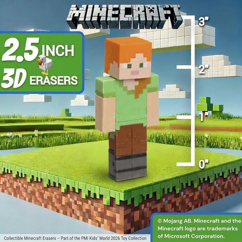 بي إم آي مجموعة ماينكرافت 3D Erasers Series 2، شخصيات ماينكرافت الصغيرة المرخصة رسميًا، 12 ممحاة شخصية مع شخصيات ستيف وأليكس وبيجلين وسلايم وحيوانات، مجموعة كاملة، صندوق فاخر in Kuwait