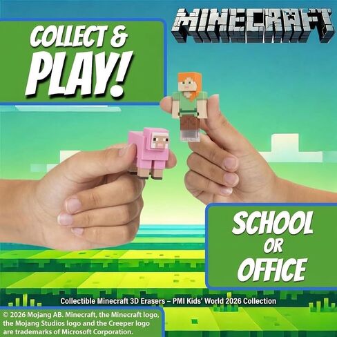 بي إم آي مجموعة ماينكرافت 3D Erasers Series 2، شخصيات ماينكرافت الصغيرة المرخصة رسميًا، 12 ممحاة شخصية مع شخصيات ستيف وأليكس وبيجلين وسلايم وحيوانات، مجموعة كاملة، صندوق فاخر in Kuwait