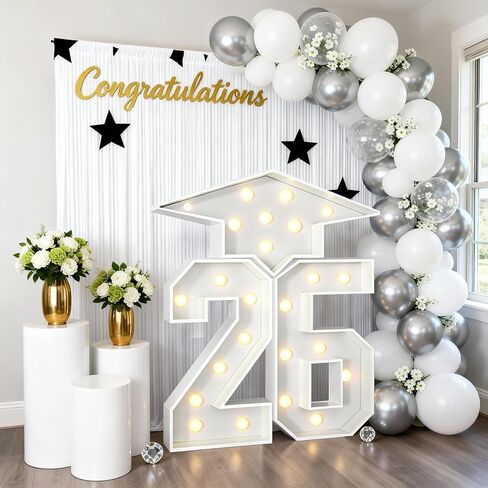 4.5FT ديكورات التخرج فئة 2026 - أرقام سرادق كبيرة 26 مع قبعة التخرج، رقم إطار الفسيفساء الأبيض طقم إضاءة من الورق المقوى المقطوع مسبقًا لديكورات خريجي المدارس الجامعية in Kuwait
