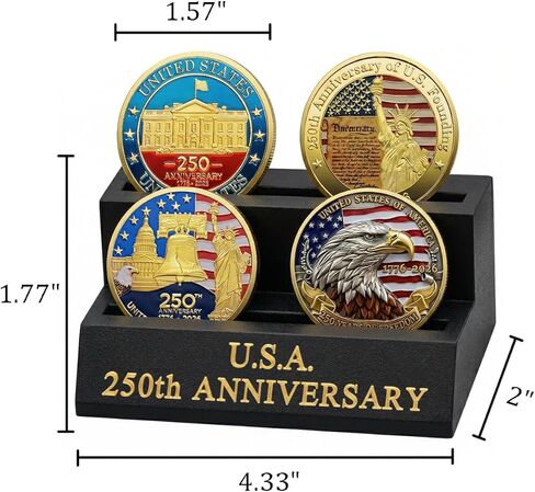 250 الذكرى السنوية لعملة الولايات المتحدة الأمريكية البضائع الأمريكية 250 هدية لمجموعة عيد ميلاد الأب مع حامل عرض التحدي، مجموعة جامعي تذكارية in Kuwait