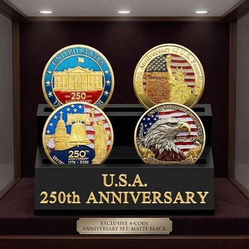 250 الذكرى السنوية لعملة الولايات المتحدة الأمريكية البضائع الأمريكية 250 هدية لمجموعة عيد ميلاد الأب مع حامل عرض التحدي، مجموعة جامعي تذكارية in Kuwait