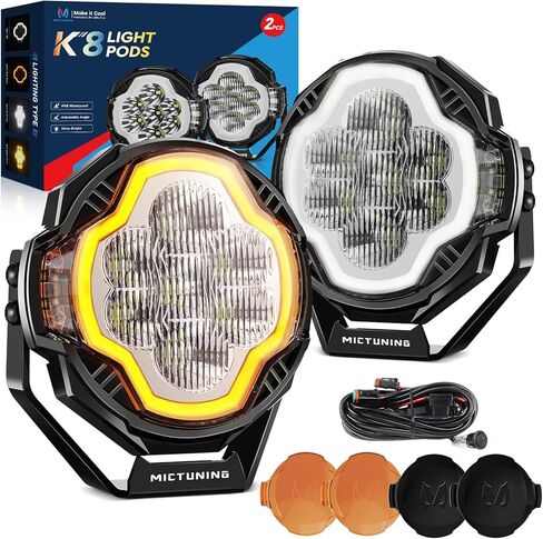 MICTUNING 5 بوصة K8 Halo UltraDrive Pod Lights، بدء تشغيل تدفق العنبر الأبيض، مطلق النار الجانبي للطرق الوعرة مع نطاق ممتد وانتشار أوسع، IP68 مقاوم للماء، قطعتان/زوج in Kuwait