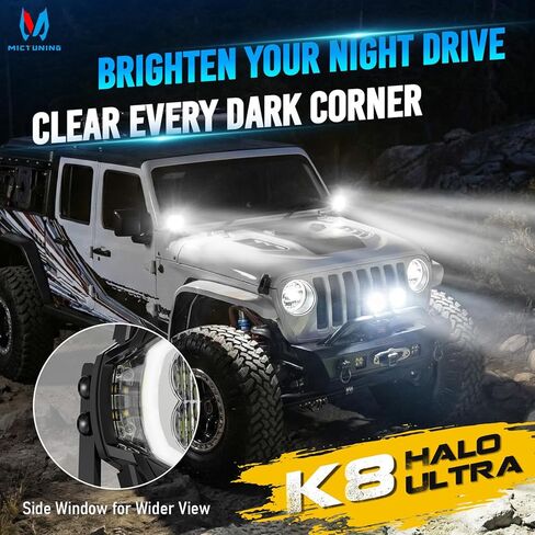 MICTUNING 5 بوصة K8 Halo UltraDrive Pod Lights، بدء تشغيل تدفق العنبر الأبيض، مطلق النار الجانبي للطرق الوعرة مع نطاق ممتد وانتشار أوسع، IP68 مقاوم للماء، قطعتان/زوج in Kuwait