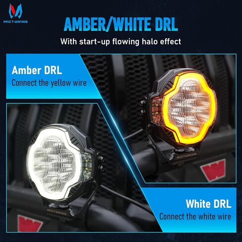 MICTUNING 5 بوصة K8 Halo UltraDrive Pod Lights، بدء تشغيل تدفق العنبر الأبيض، مطلق النار الجانبي للطرق الوعرة مع نطاق ممتد وانتشار أوسع، IP68 مقاوم للماء، قطعتان/زوج in Kuwait