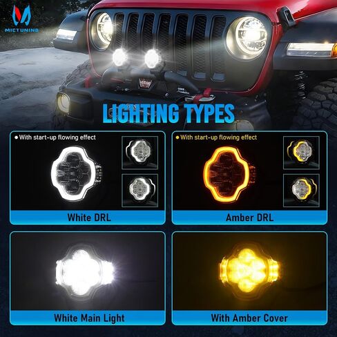 MICTUNING 5 بوصة K8 Halo UltraDrive Pod Lights، بدء تشغيل تدفق العنبر الأبيض، مطلق النار الجانبي للطرق الوعرة مع نطاق ممتد وانتشار أوسع، IP68 مقاوم للماء، قطعتان/زوج in Kuwait