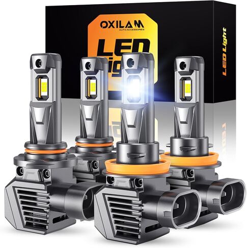 مصابيح إضاءة LED OXILAM H11B، فائقة السطوع بنسبة 1000%، مصابيح ضباب بحجم هالوجين 1:1 H8B/H9B، تثبيت سريع لمدة 5 دقائق، عمر افتراضي يصل إلى 6000 ساعة، بدون وميض، توافق 99%، عبوة من قطعتين in Kuwait