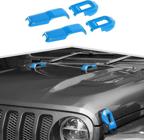 for Jeep Hood Latches Engine Hood Hinge Cover Kit Hood Windshield Latches Trim fit for Jeep Wrangler JL JLU Sports Sahara Freedom Rubicon Unlimited Gladiator JT 2018+,Light Blue in Kuwait