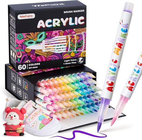 WePaint 12 Colors Acrylic Paint Markers, Paint Pens Set with Soft Brush Tip, Fabric Markers for Textile, Canvas, Rock, Wood, Glass, Paper, Acrylic Coloring Pens for DIY Craft Supplies in Kuwait