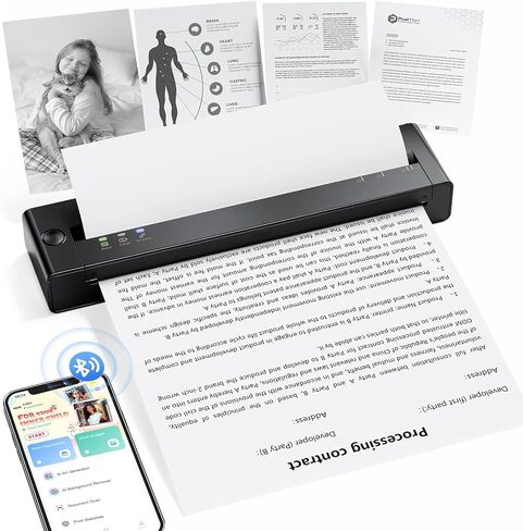 طابعات TATTMUSE المحمولة بدون حبر لاسلكية للسفر، طابعة حرارية صغيرة متوافقة مع كمبيوتر iPhone المحمول، طابعة بلوتوث المحمولة للمدرسة/المكتب/الاستخدام المنزلي تدعم ورق حراري مقاس 8.5 بوصة × 11 بوصة in Kuwait