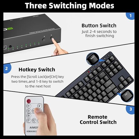 محول HDMI 3 في 1 خارج 8K@60 هرتز 4K120@هرتز، مقسم HDMI مع وحدة تحكم سلكية 3 منافذ HDMI محدد محول يدعم 3D HDR HDMI KVM Switch متوافق مع PS5 Xbox Nintendo Switch Roku TV Fire in Kuwait