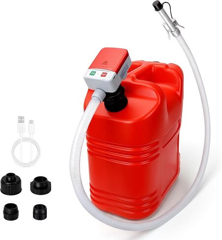 Fuel Transfer Pump for Gas Cans & Racing Jugs, Portable Electric Gasoline Siphon Pump with Long No-Kink Hose, Auto-Stop, LED Light, Multi-Liquid Compatible, 3.2 GPM Flow. (Red) in Kuwait