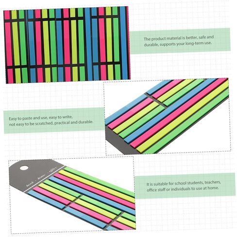 Veemoon Fluorescent Sticky Tabs Set 16 Pieces (12 Short + 4 Long) Ultra-Thin Colorful Book Annotation Strips for Students and Office Use in Kuwait