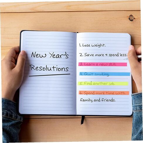 Veemoon Fluorescent Sticky Tabs Set 16 Pieces (12 Short + 4 Long) Ultra-Thin Colorful Book Annotation Strips for Students and Office Use in Kuwait