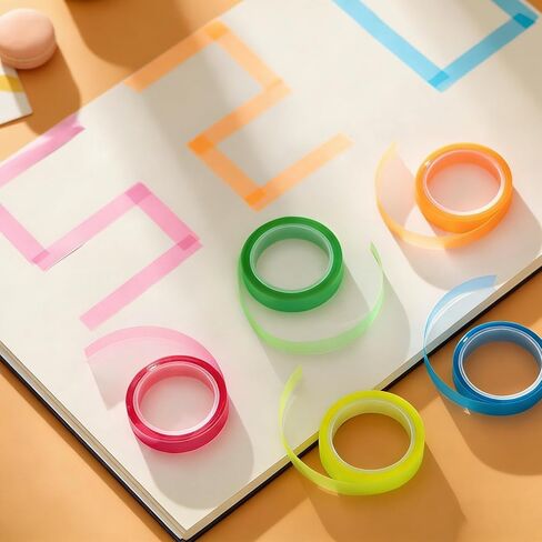 5 لفات من ملصقات العلامات الشفافة الملونة ذات الشريط عالي اللمعان، لوازم التعليقات التوضيحية، 0.23 بوصة × 16 قدم، لأغراض القراءة in Kuwait