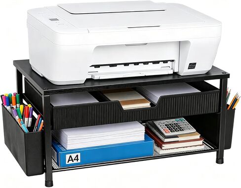 Printer Stand for Desk, Desk Organizer with Storage, Desktop Printer Table for Home Office, Multi-Purpose for Home Printer, Fax Machine, Scanner, Die-Cut Machine (Black) in Kuwait