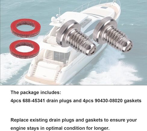 4pcs 688-45341 Magnetic Drain Plug Screw & 90430-08020 Washer for Yamaha Outboard Engine Lower Unit 130-300HP, Compatible with 688-45341-00 688-45341-01 Marine Leak-Proof Replacement Parts in Kuwait