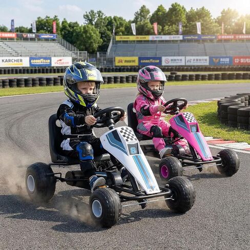 HONEY JOY Pedal Go Kart، لعبة سباق للأطفال الصغار ذات 4 عجلات، لعبة سيارة بدواسة للأطفال، للأمام/الخلف، مقعد مريح، فرامل اليد، عجلة القيادة، عربة الذهاب للطرق الوعرة للأولاد والبنات هدية (أبيض) in Kuwait