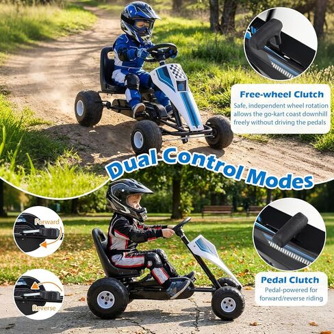 HONEY JOY Pedal Go Kart، لعبة سباق للأطفال الصغار ذات 4 عجلات، لعبة سيارة بدواسة للأطفال، للأمام/الخلف، مقعد مريح، فرامل اليد، عجلة القيادة، عربة الذهاب للطرق الوعرة للأولاد والبنات هدية (أبيض) in Kuwait