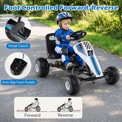 HONEY JOY Pedal Go Kart، لعبة سباق للأطفال الصغار ذات 4 عجلات، لعبة سيارة بدواسة للأطفال، للأمام/الخلف، مقعد مريح، فرامل اليد، عجلة القيادة، عربة الذهاب للطرق الوعرة للأولاد والبنات هدية (أبيض) in Kuwait