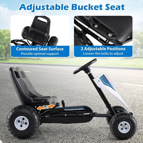 HONEY JOY Pedal Go Kart، لعبة سباق للأطفال الصغار ذات 4 عجلات، لعبة سيارة بدواسة للأطفال، للأمام/الخلف، مقعد مريح، فرامل اليد، عجلة القيادة، عربة الذهاب للطرق الوعرة للأولاد والبنات هدية (أبيض) in Kuwait