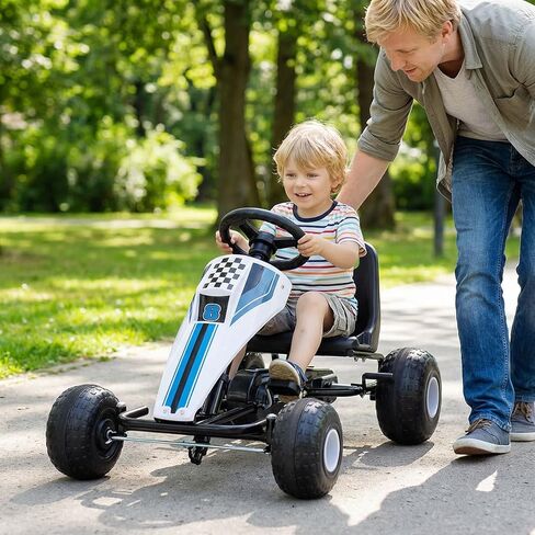 HONEY JOY Pedal Go Kart، لعبة سباق للأطفال الصغار ذات 4 عجلات، لعبة سيارة بدواسة للأطفال، للأمام/الخلف، مقعد مريح، فرامل اليد، عجلة القيادة، عربة الذهاب للطرق الوعرة للأولاد والبنات هدية (أبيض) in Kuwait