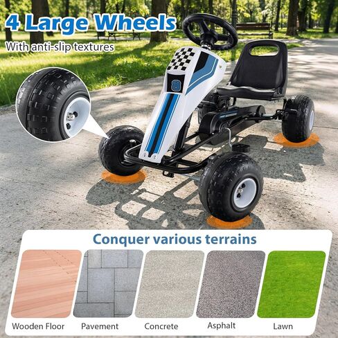 HONEY JOY Pedal Go Kart، لعبة سباق للأطفال الصغار ذات 4 عجلات، لعبة سيارة بدواسة للأطفال، للأمام/الخلف، مقعد مريح، فرامل اليد، عجلة القيادة، عربة الذهاب للطرق الوعرة للأولاد والبنات هدية (أبيض) in Kuwait