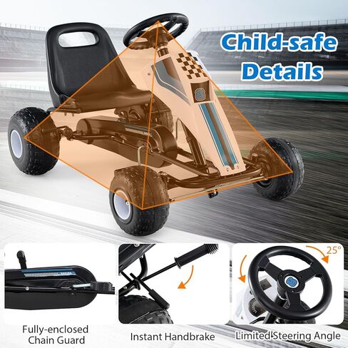 HONEY JOY Pedal Go Kart، لعبة سباق للأطفال الصغار ذات 4 عجلات، لعبة سيارة بدواسة للأطفال، للأمام/الخلف، مقعد مريح، فرامل اليد، عجلة القيادة، عربة الذهاب للطرق الوعرة للأولاد والبنات هدية (أبيض) in Kuwait