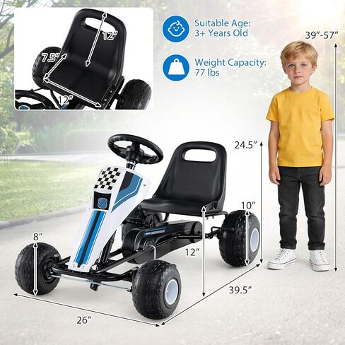 HONEY JOY Pedal Go Kart، لعبة سباق للأطفال الصغار ذات 4 عجلات، لعبة سيارة بدواسة للأطفال، للأمام/الخلف، مقعد مريح، فرامل اليد، عجلة القيادة، عربة الذهاب للطرق الوعرة للأولاد والبنات هدية (أبيض) in Kuwait