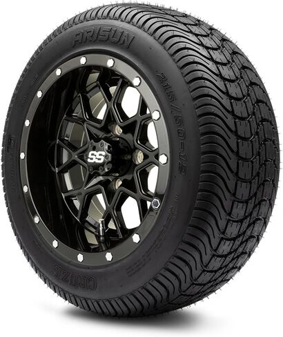 MODZ® Vortex Matte Black 12" Golf Cart Wheels and Arisun Cruze (215/50-12) DOT Low Profile Golf Cart Tires Combo - Set of 4 in Kuwait